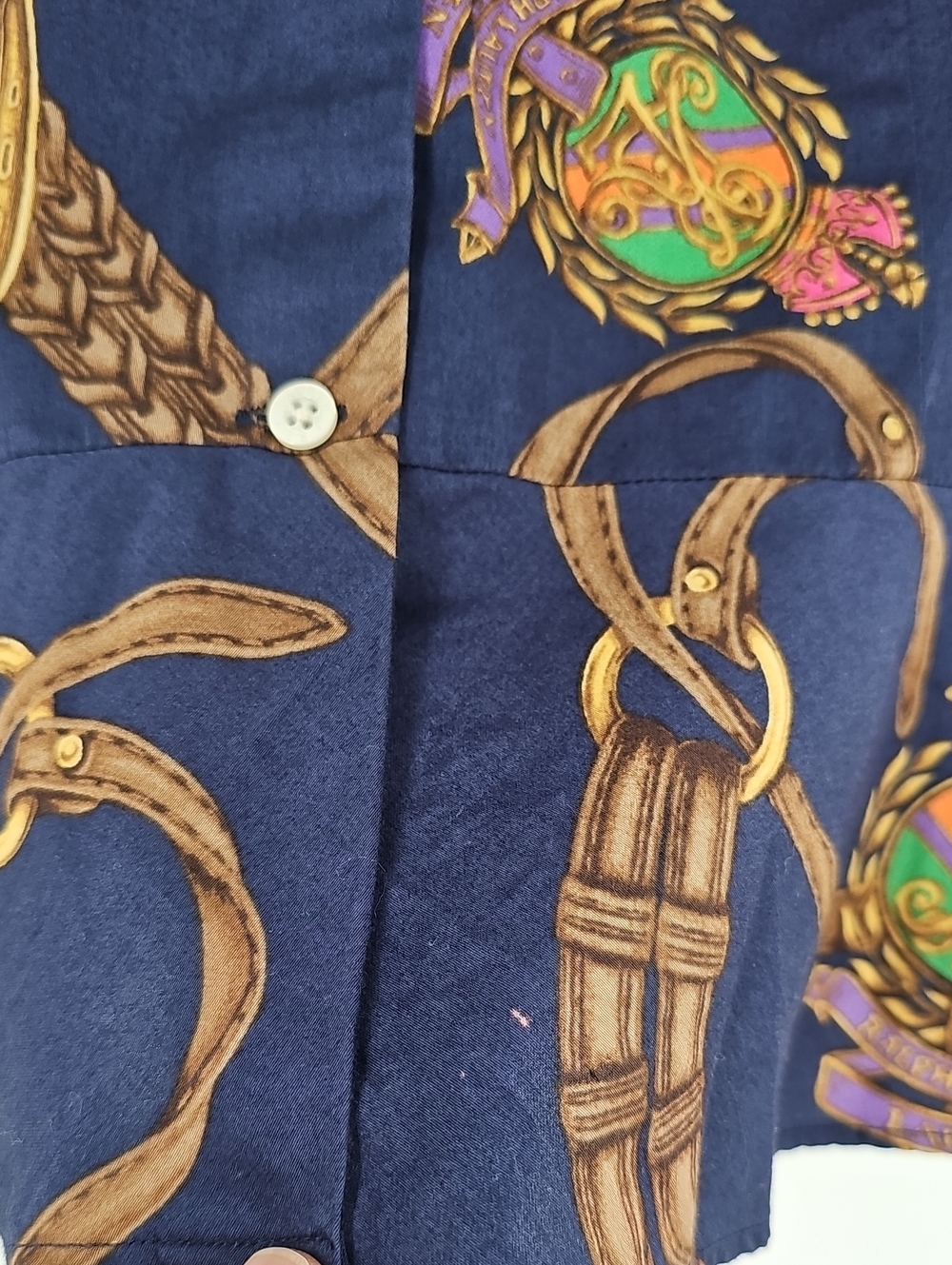Ralph Lauren Navy Chain Print Button-Up Blouse - Picture 3 of 9